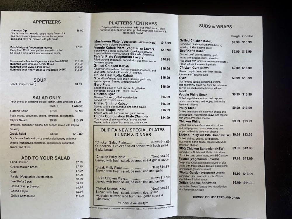 Olipita Mediterranean & American Grill - Menu Scan 1